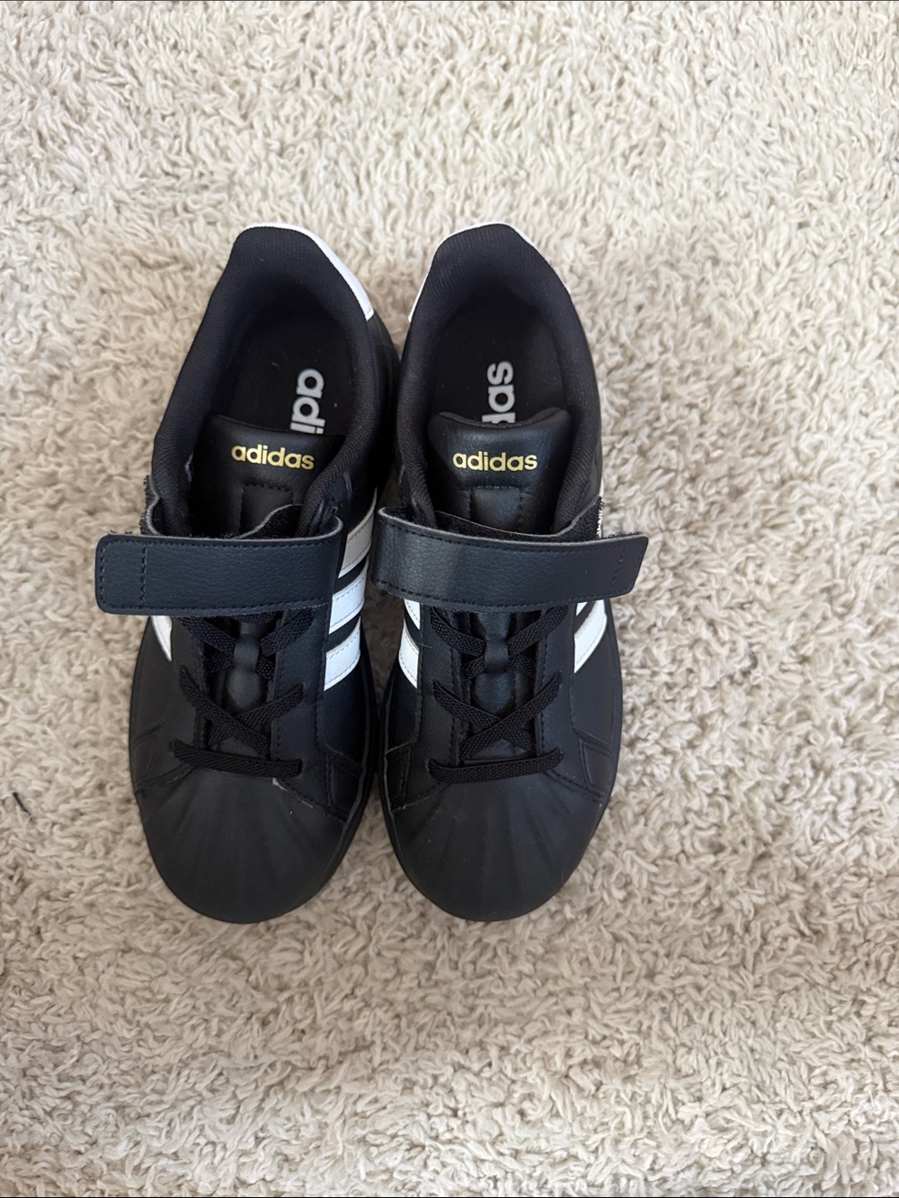adidas Kids Black and White Velcro Strap Sneakers
